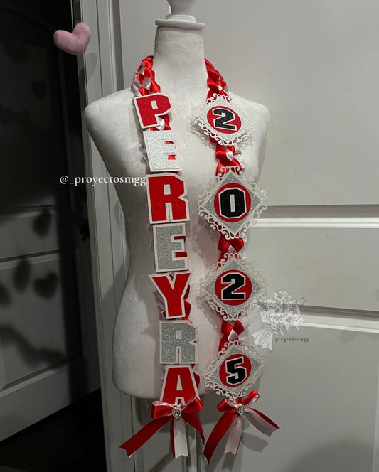 Red, White & Silver Grad Lei