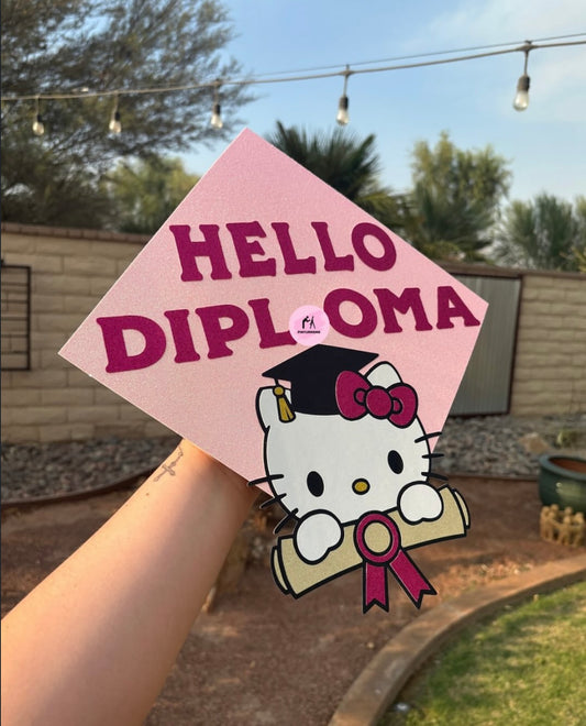 Hello Diploma Pink Grad Cap
