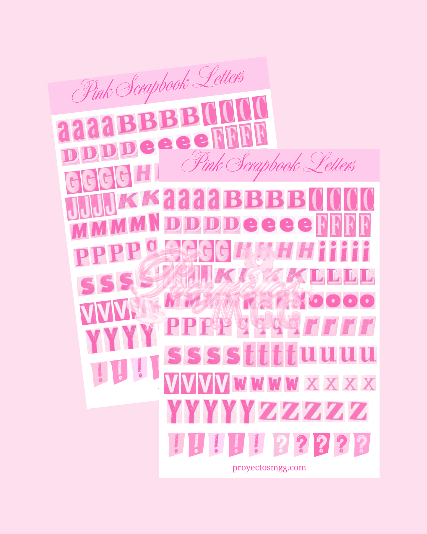 Pink Scrapbook Letters Glossy Sticker Sheet