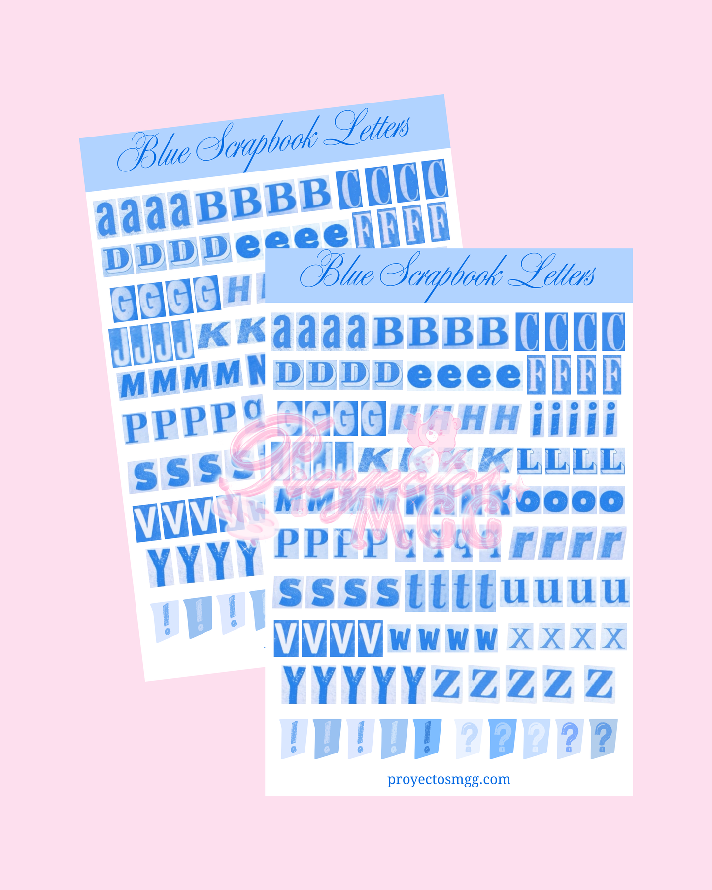 Blue Scrapbook Letters Glossy Sticker Sheet