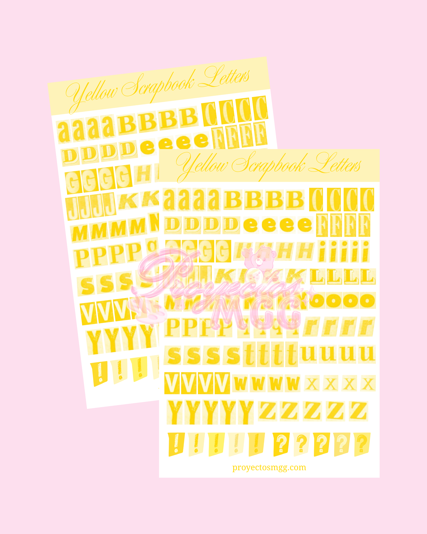 Yellow Scrapbook Letters Glossy Sticker Sheet