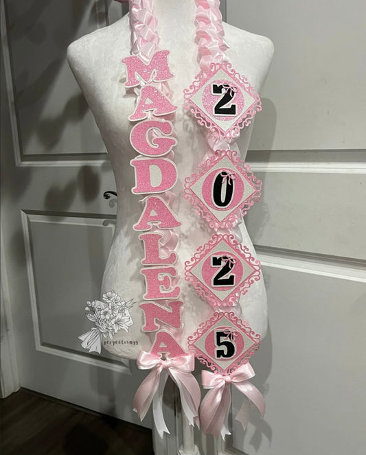 Coquette Pink & White Grad Lei