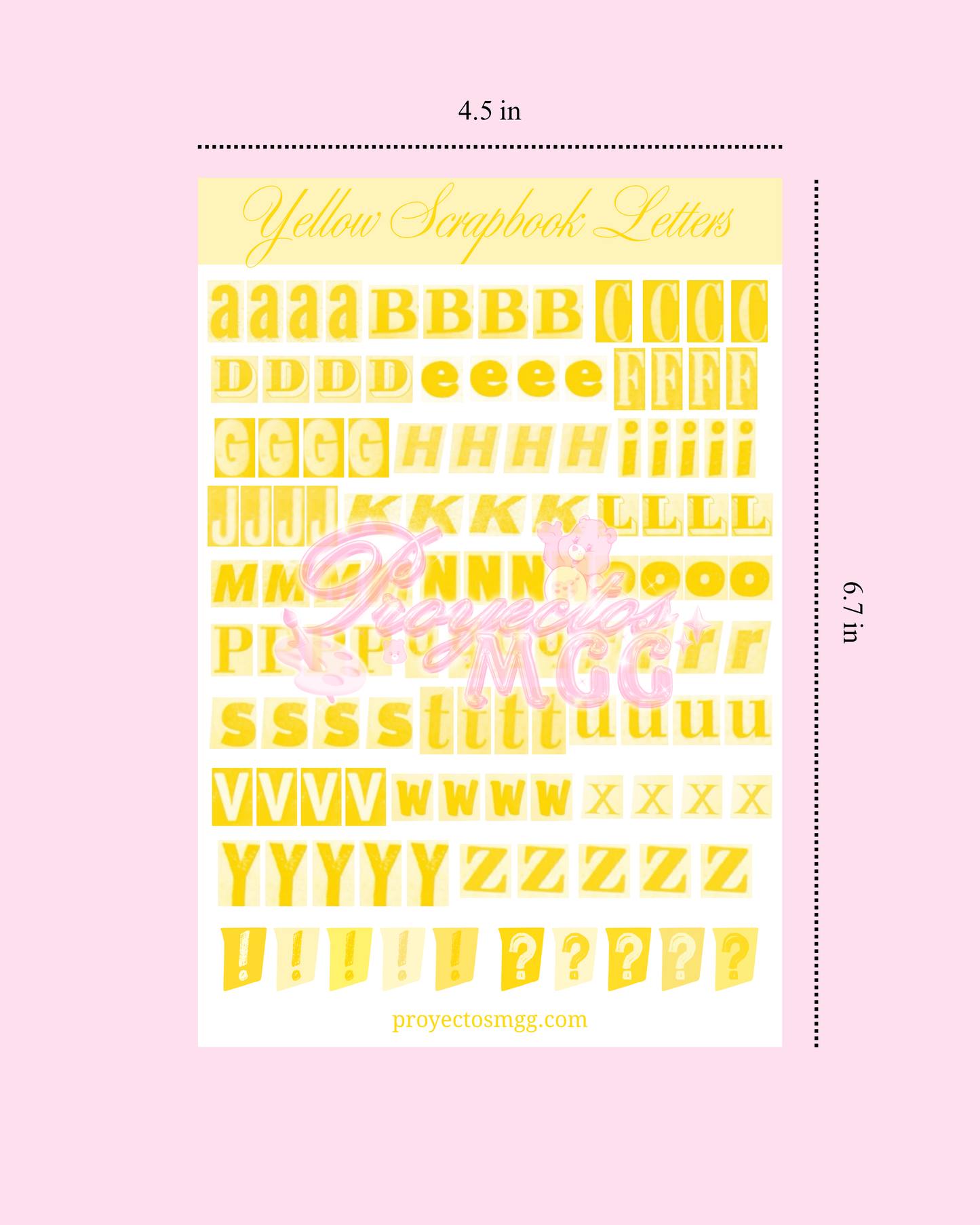 Yellow Scrapbook Letters Glossy Sticker Sheet