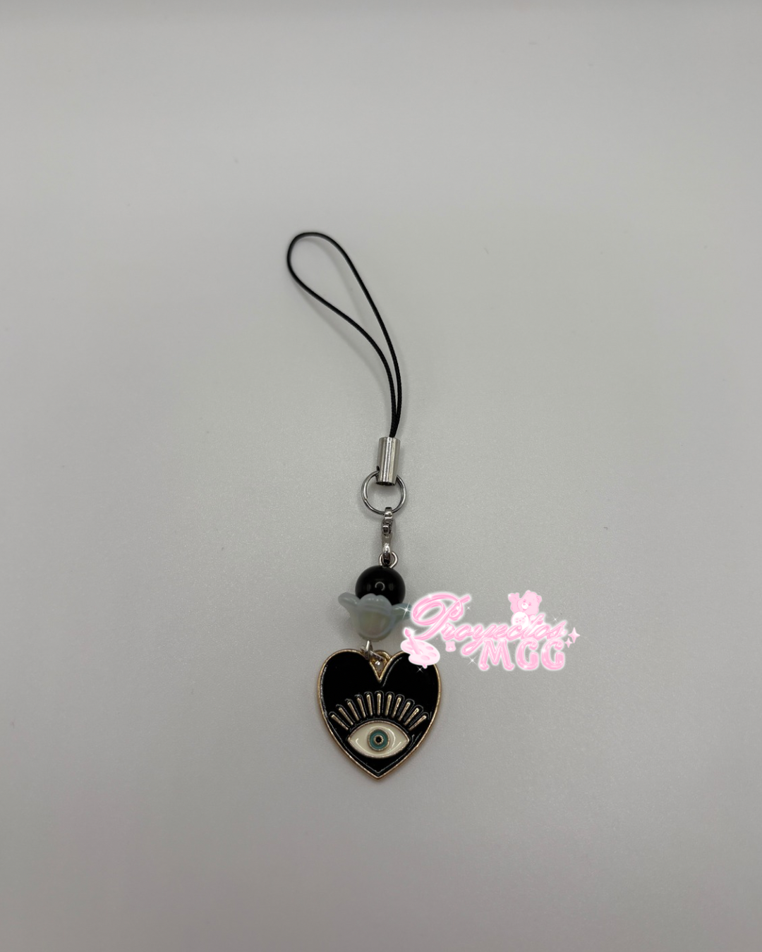 Black Evil Eye Heart Phone Charm