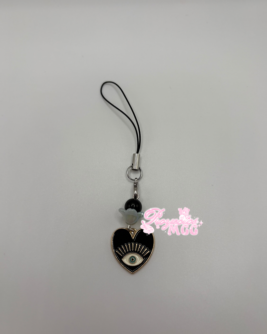 Black Evil Eye Heart Phone Charm