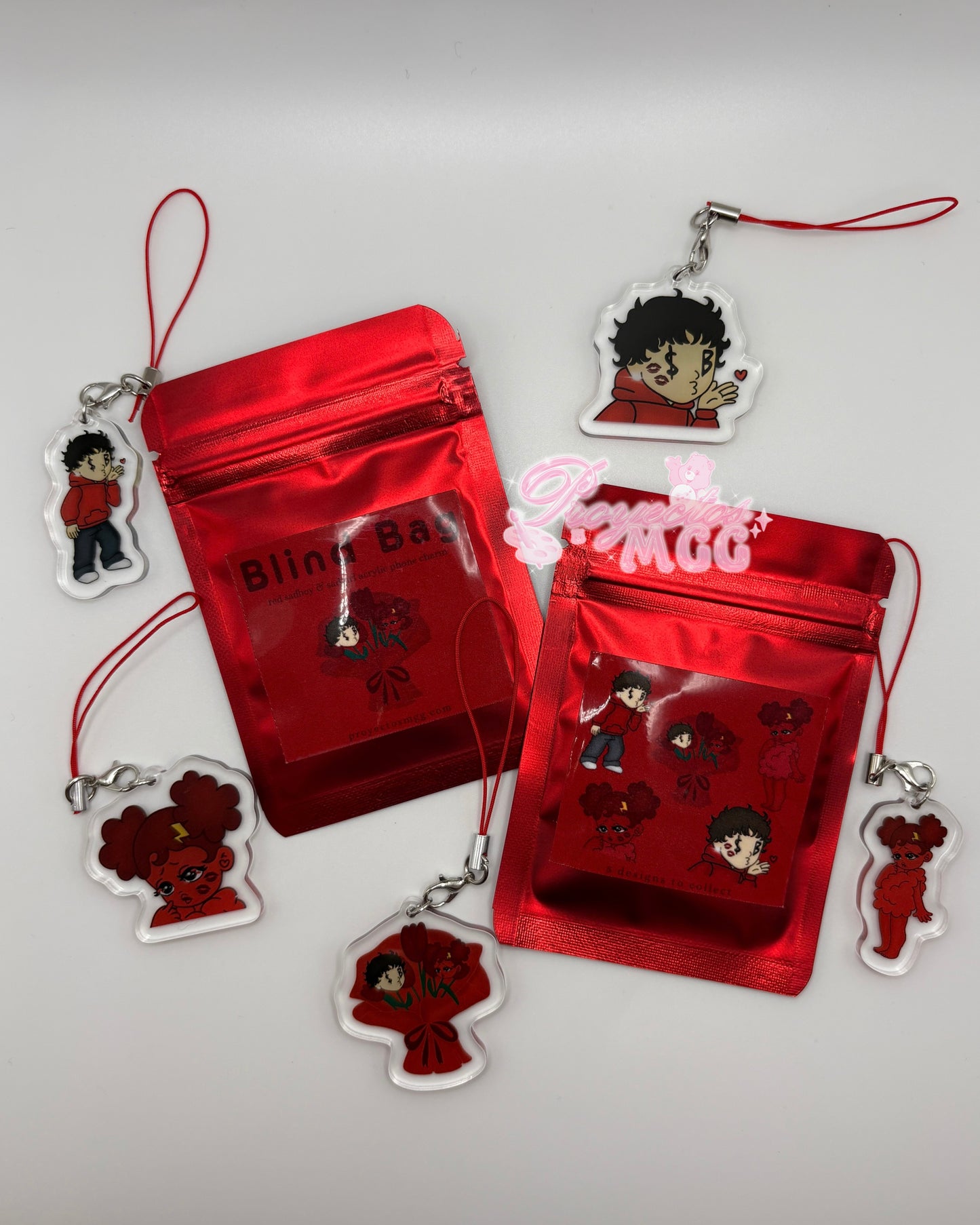 Red SadBoy & SadGirl Acrylic Phone Charm Blind Bag