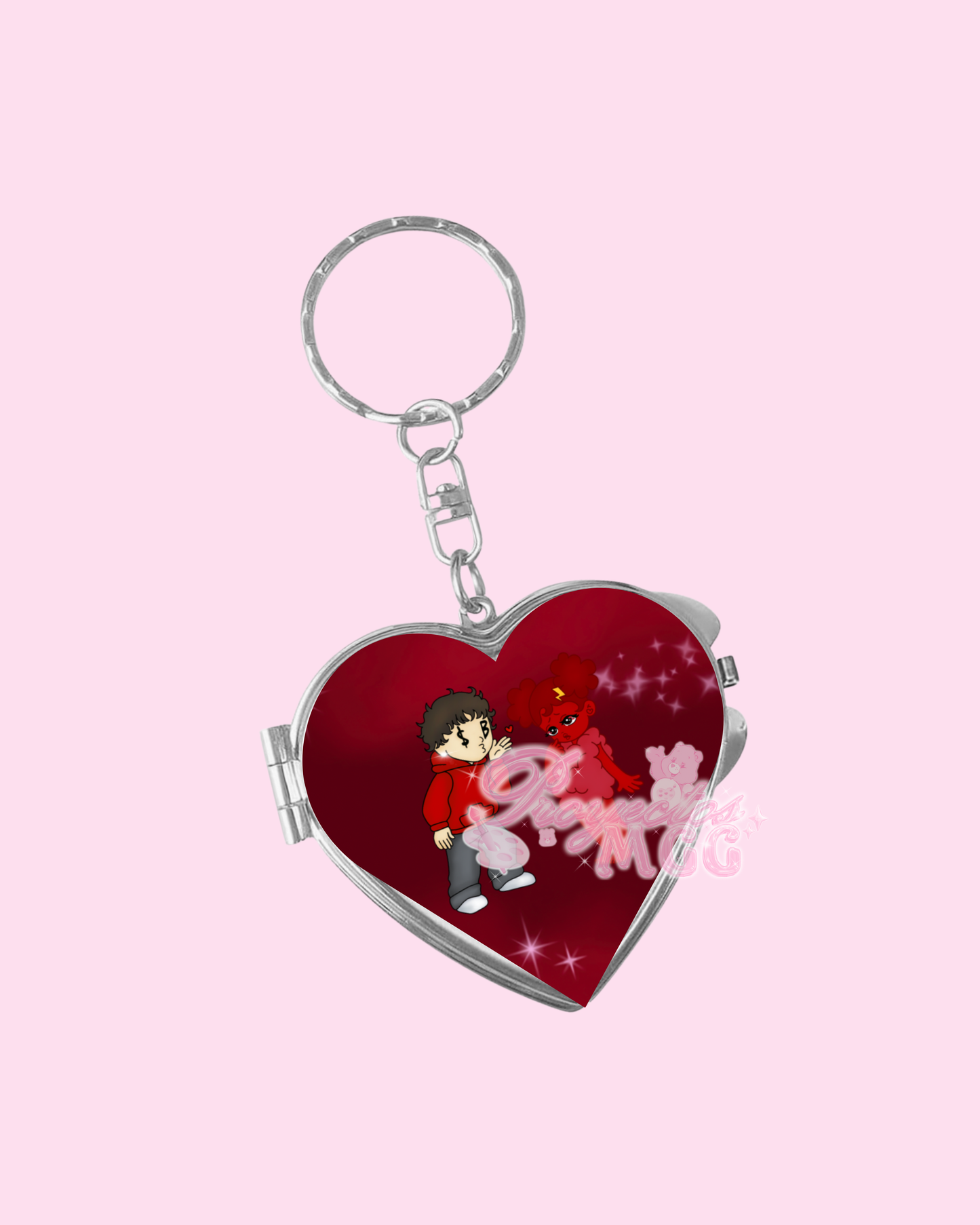 Red SadBoy & SadGirl Heart Compact Mirror Keychain