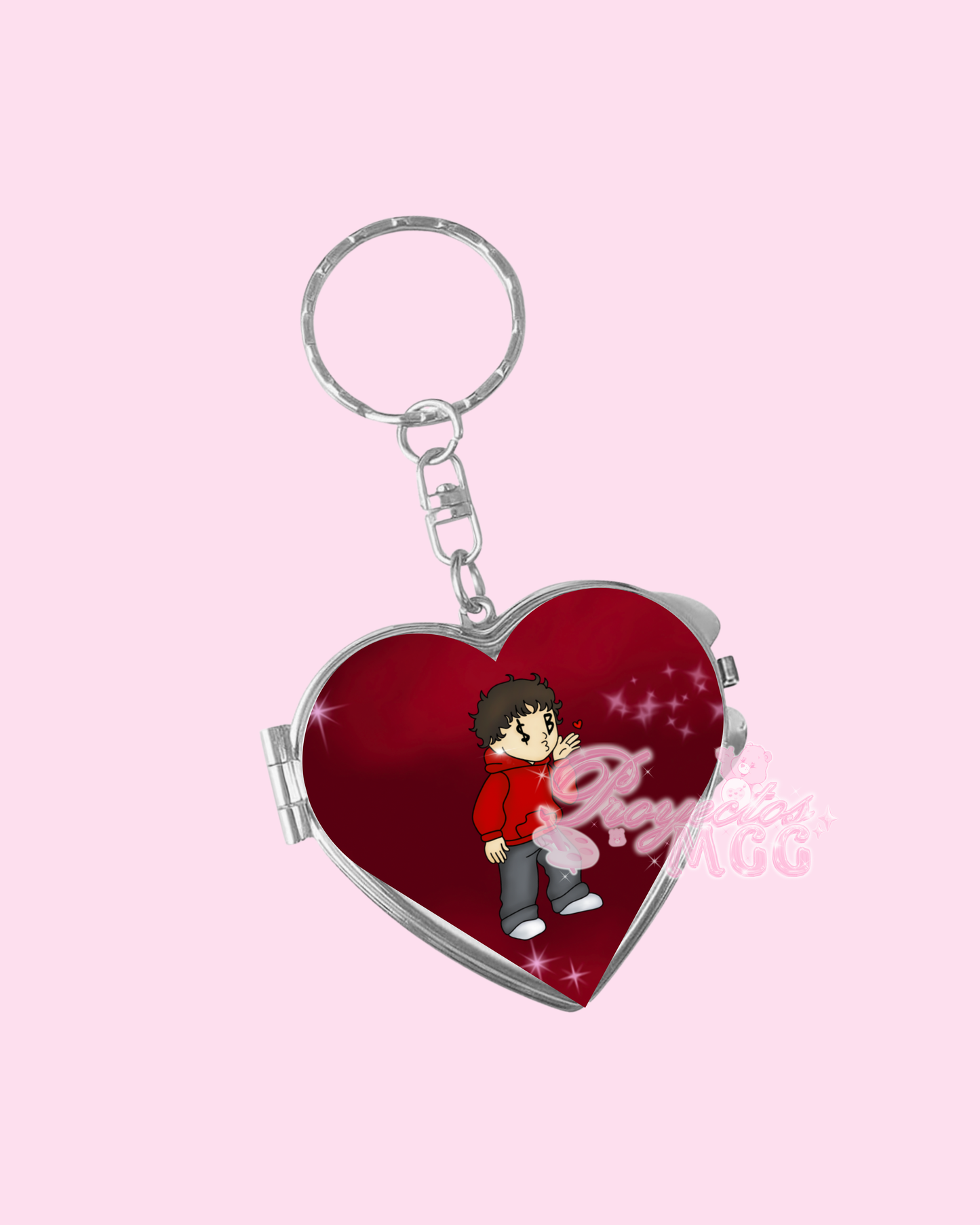 Red SadBoy Heart Compact Mirror Keychain