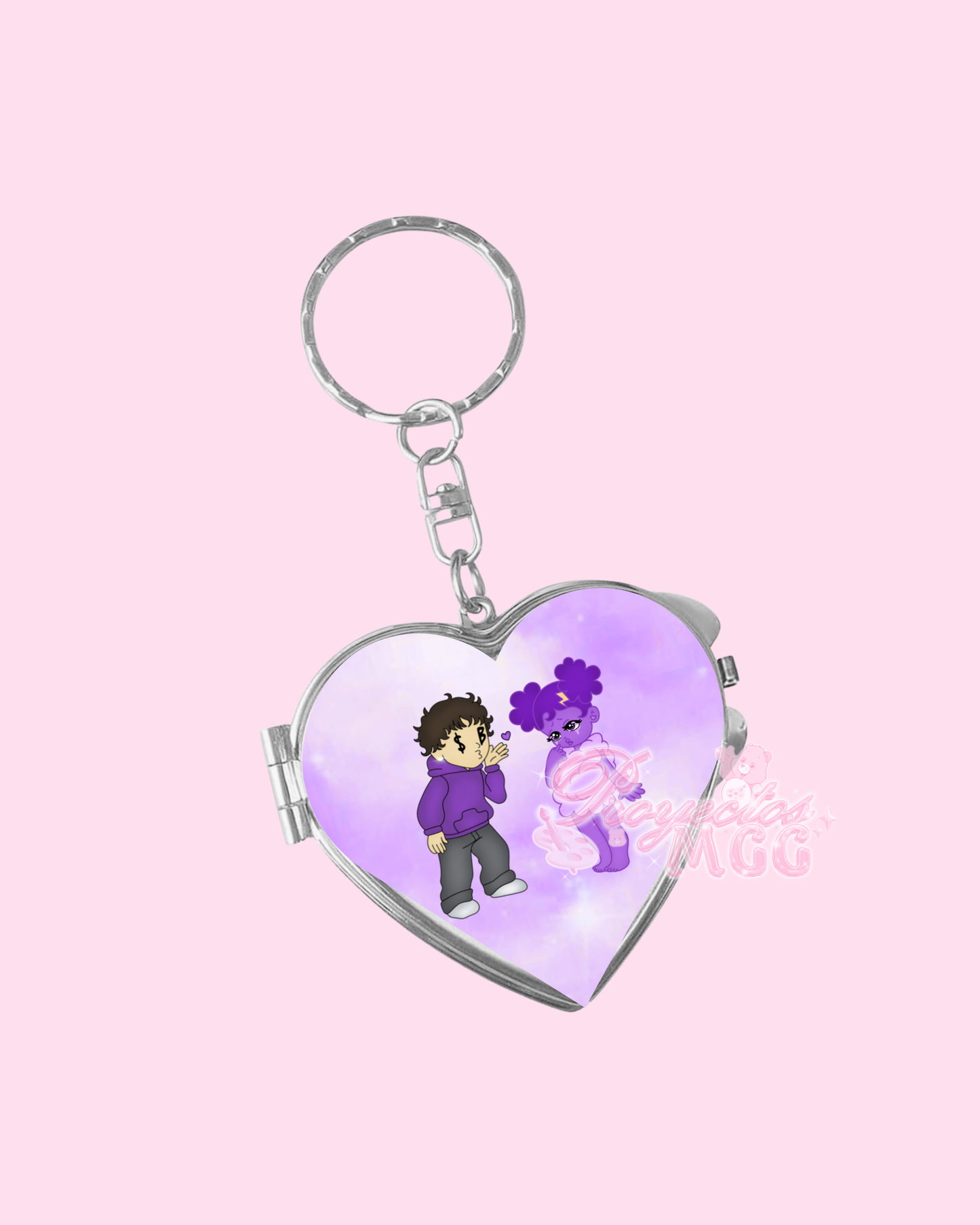 Purple SadBoy & SadGirl Heart Compact Mirror Keychain