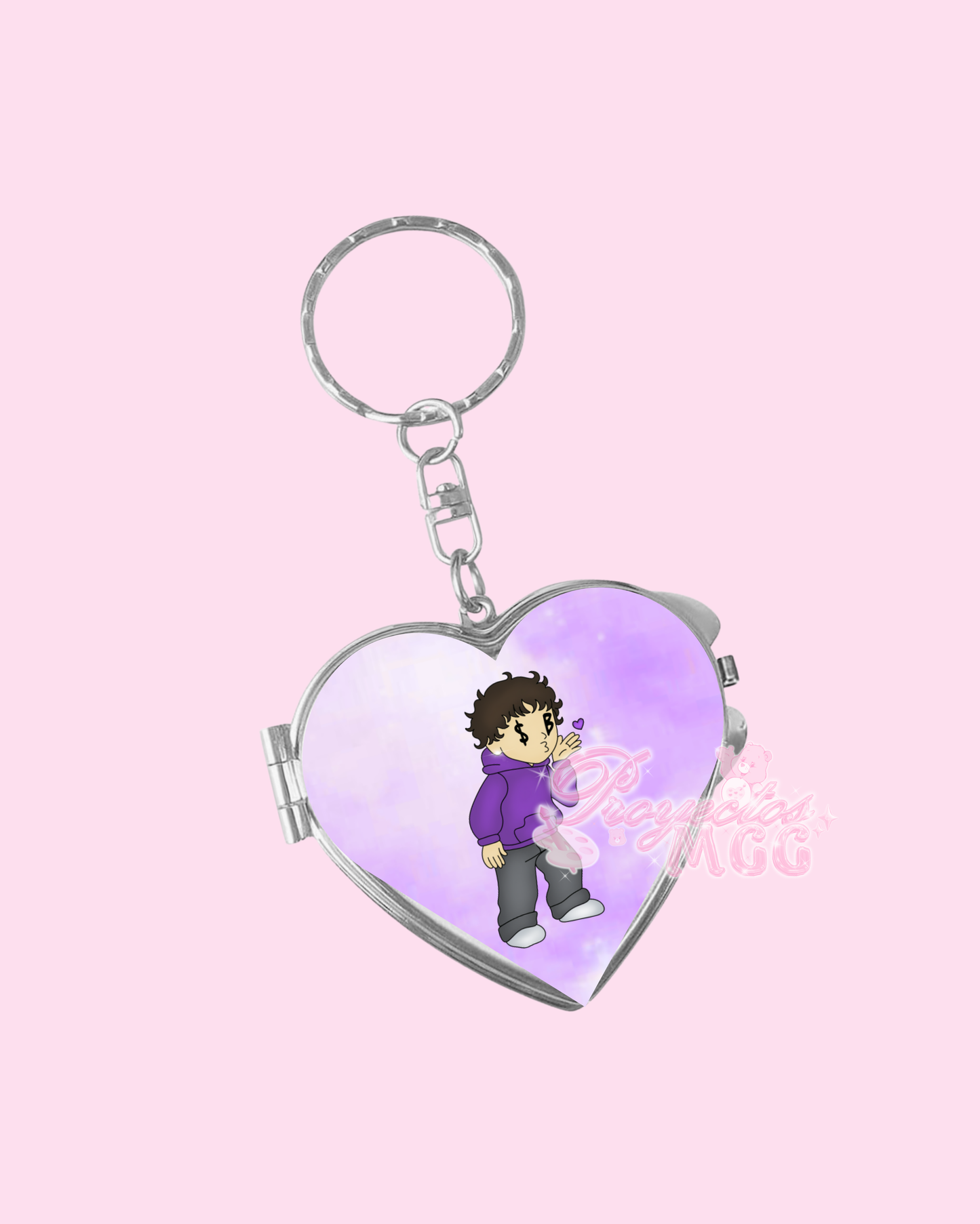 Purple SadBoy Heart Compact Mirror Keychain