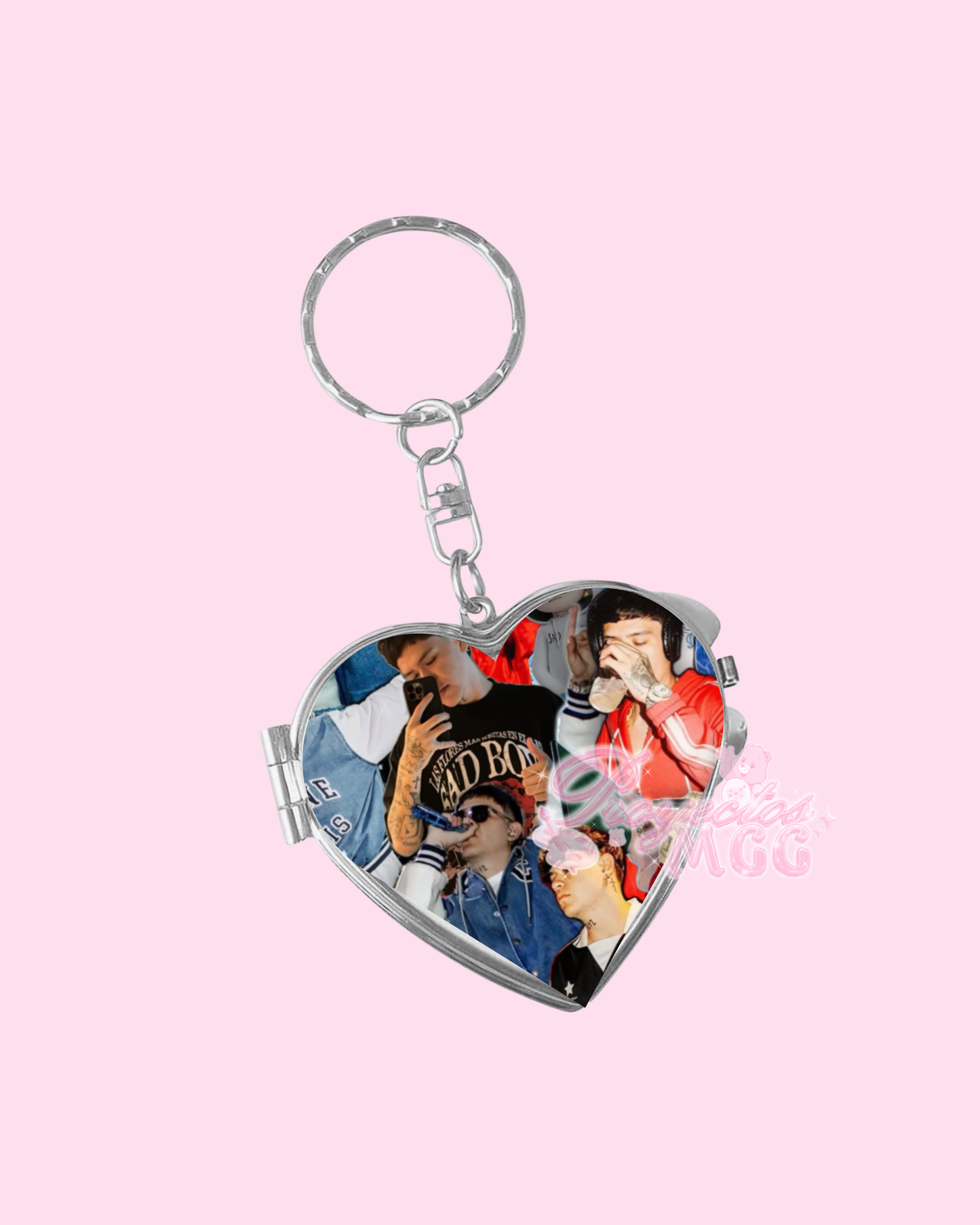 Junior H Collage Heart Compact Mirror Keychain
