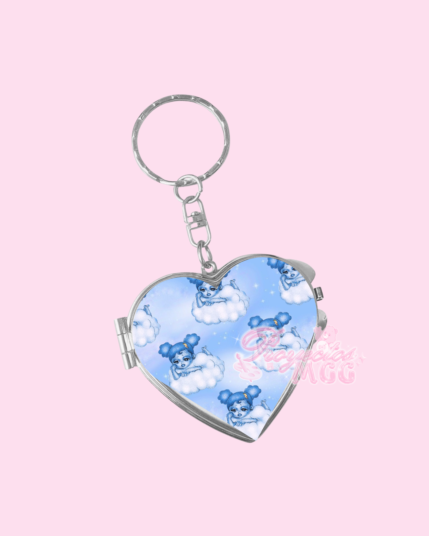 SadGirl Cloud Pattern Heart Compact Mirror Keychain