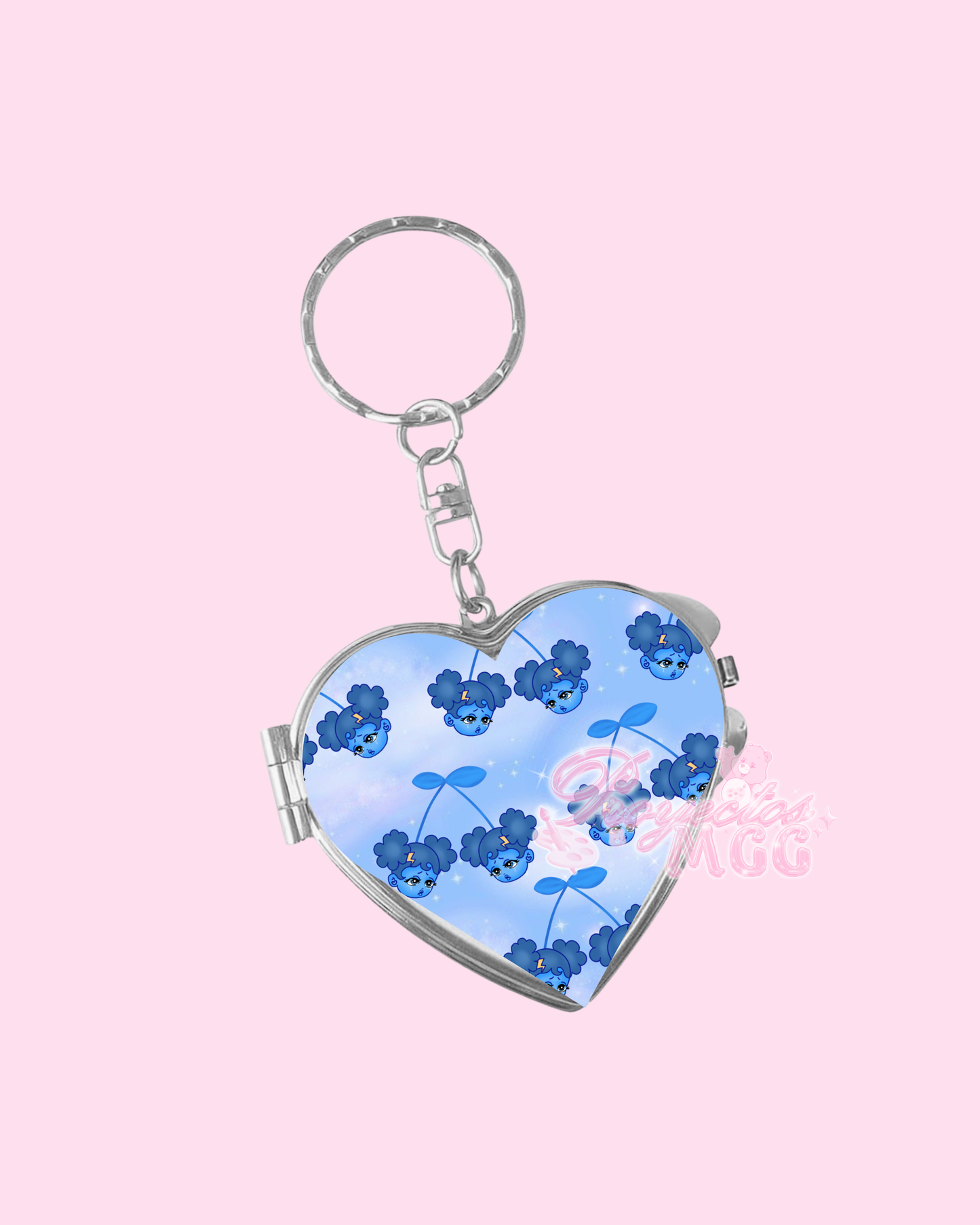 SadGirl Cherry Pattern Heart Compact Mirror Keychain