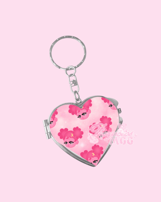 Pink SadGirl Face Heart Compact Mirror Keychain
