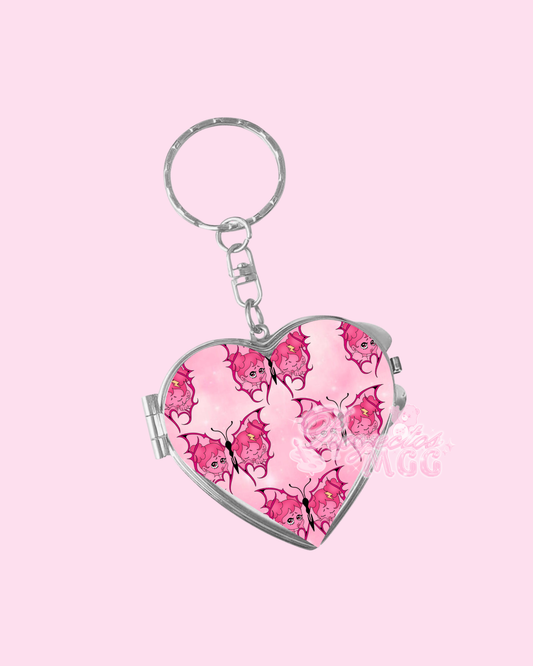 Pink SadGirl Butterfly Heart Compact Mirror Keychain