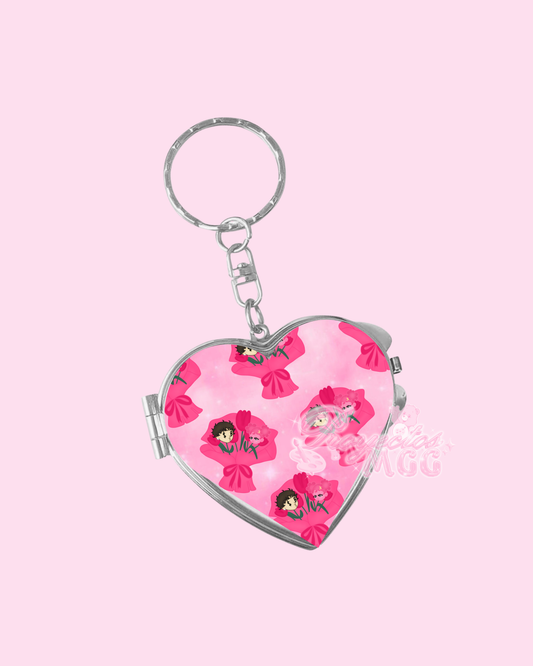 Pink SadBoy & SadGirl Ramo Heart Compact Mirror Keychain