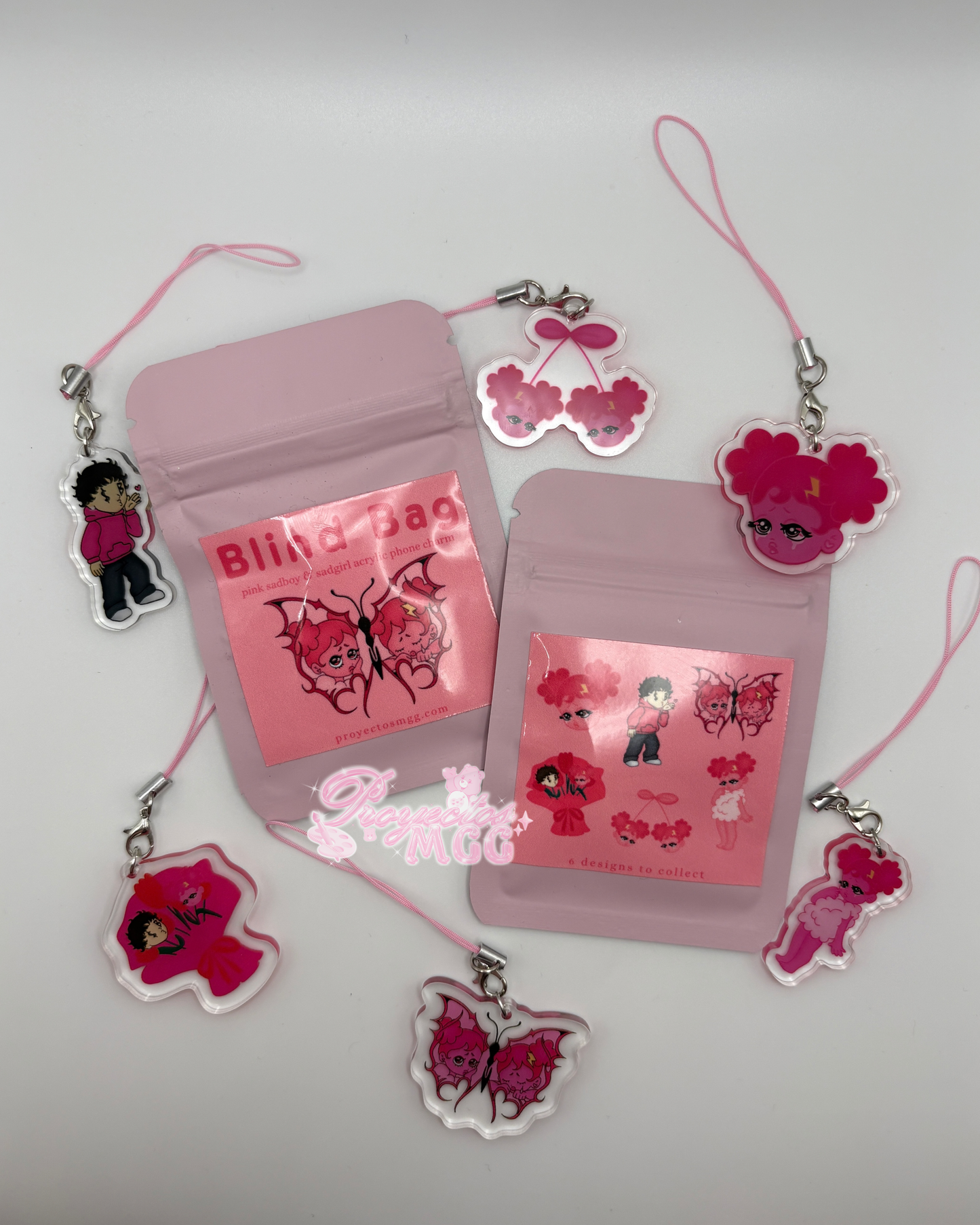 Pink SadBoy & SadGirl Acrylic Phone Charm Blind Bag