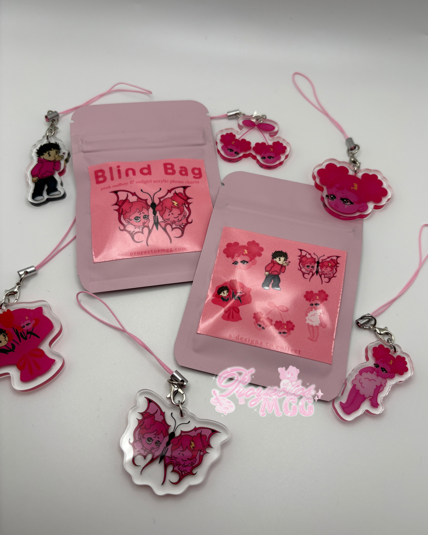 Pink SadBoy & SadGirl Acrylic Phone Charm Blind Bag