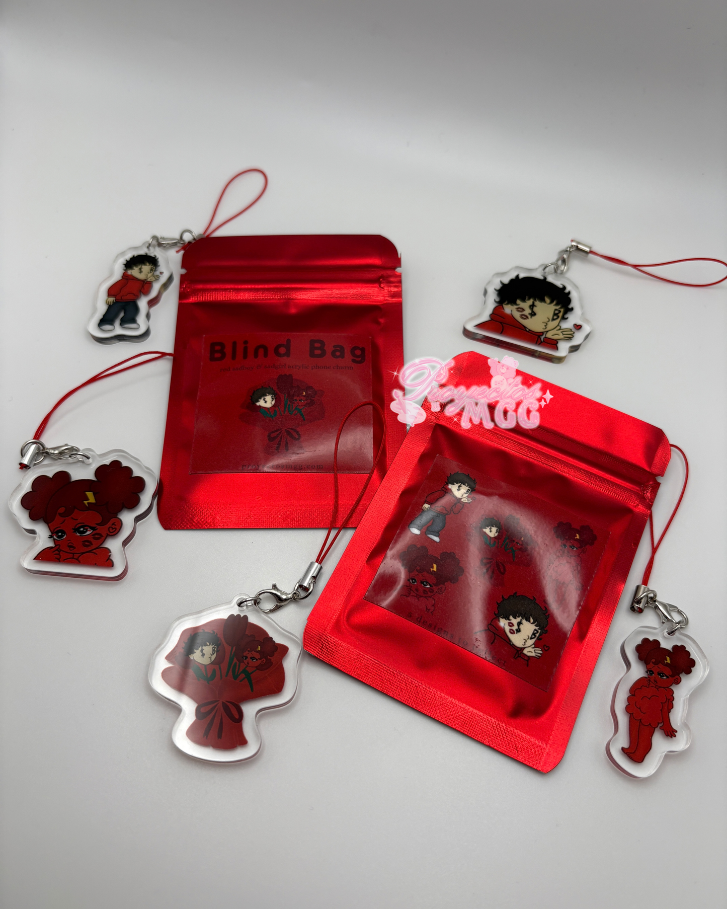 Red SadBoy & SadGirl Acrylic Phone Charm Blind Bag