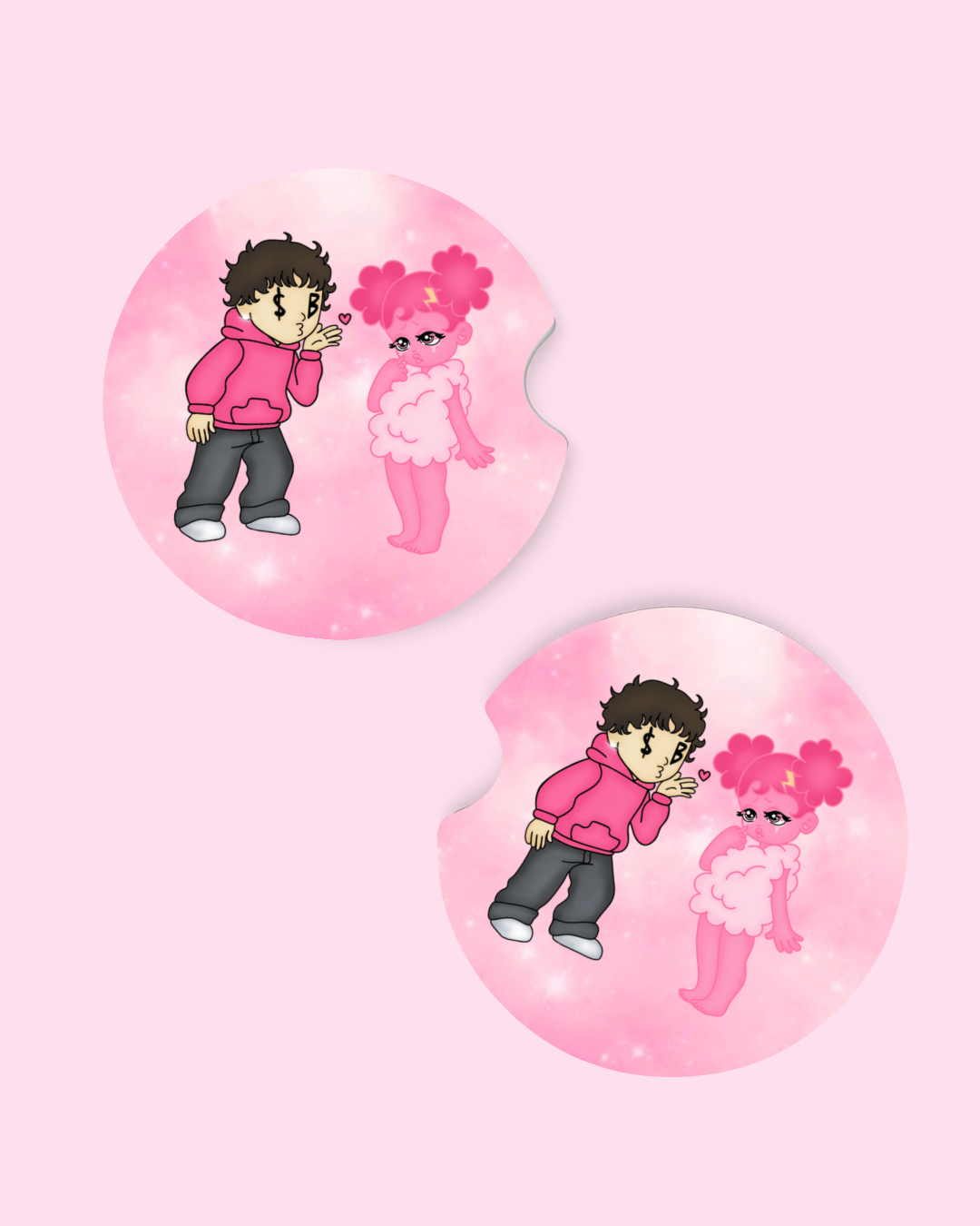 Pink SadBoy & SadGirl Car Coasters