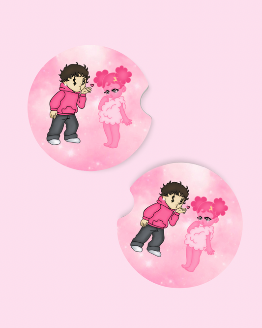 Pink SadBoy & SadGirl Car Coasters