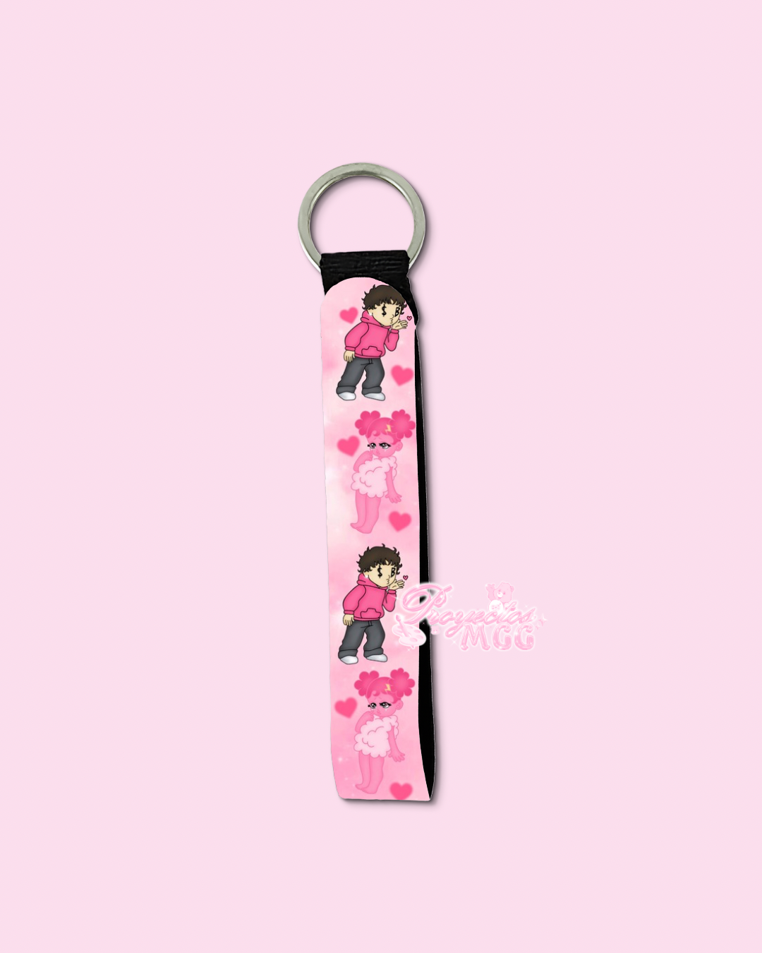 Pink SadBoy & SadGirl Wristlet Keychain