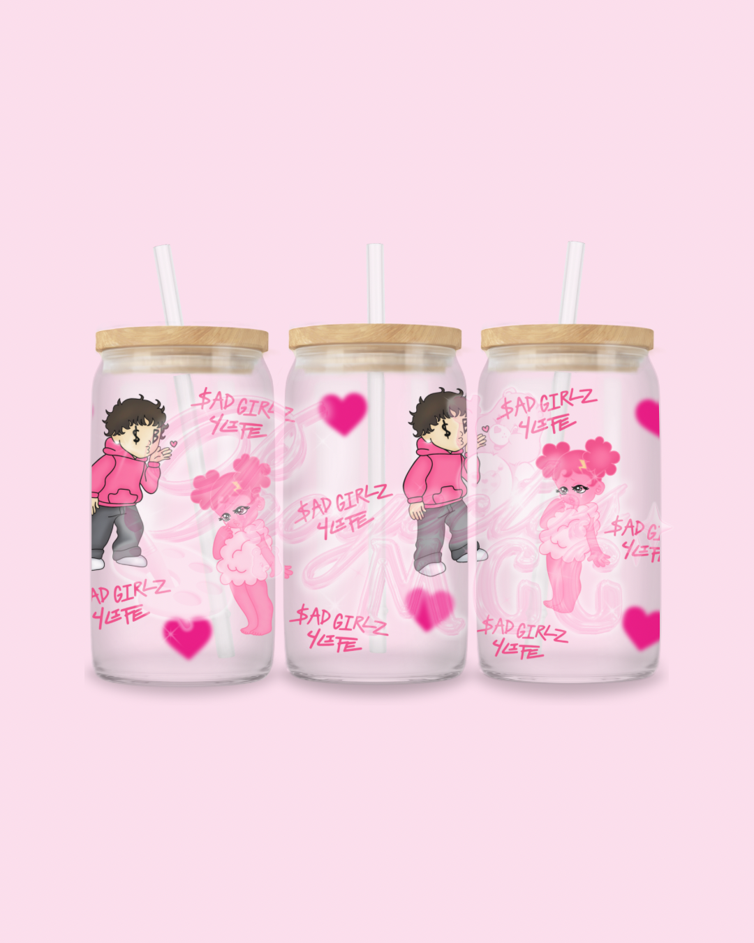 Pink SadBoy & SadGirl $G4L Glass Cup