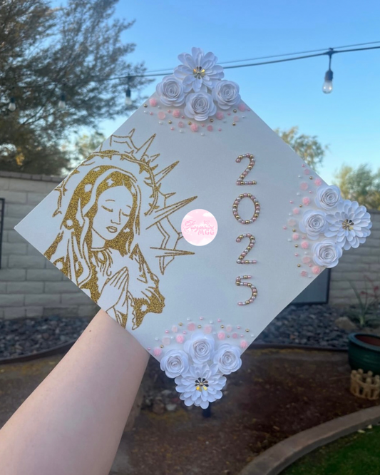 Virgencita Floral 2026 Grad Cap Topper