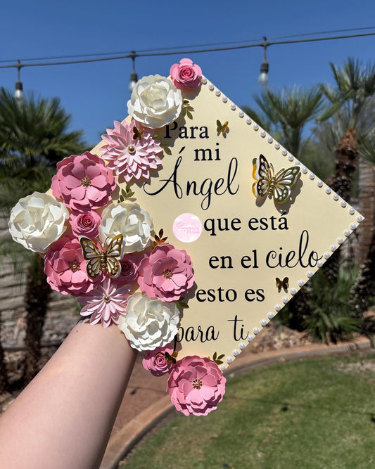 Pink, White & Nude Para Mí Angel Grad Cap Topper