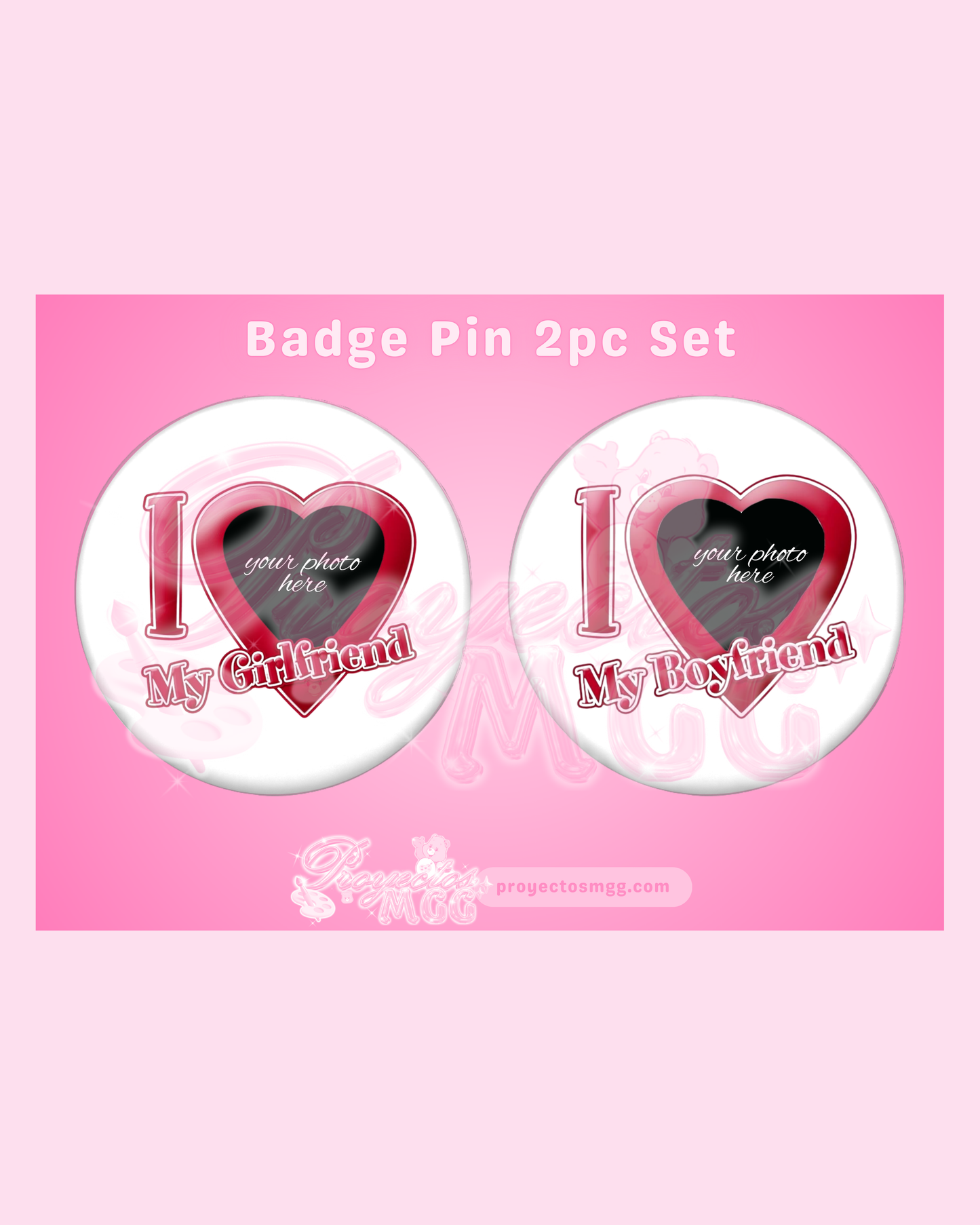 “ I ♥ My Gf/Bf” Badge Pin 2pc Set
