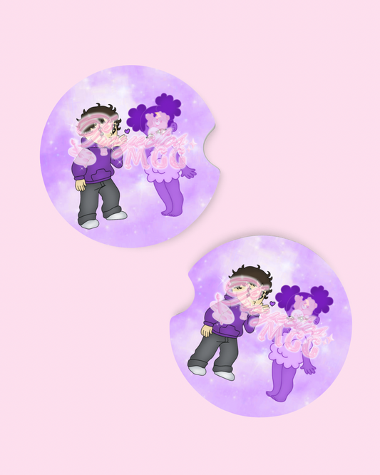 Purple SadBoy And SadGirl Car Coaster