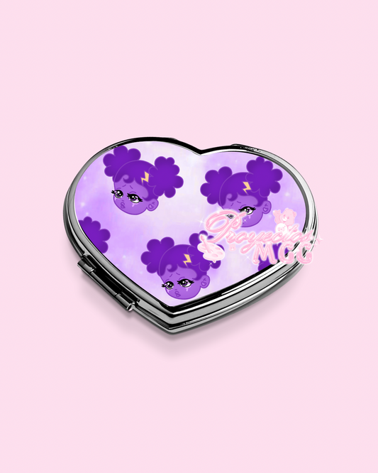 Purple SadGirl Face Heart Compact Mirror