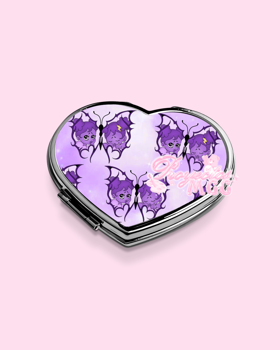 Purple SadGirl Butterfly Heart Compact Mirror