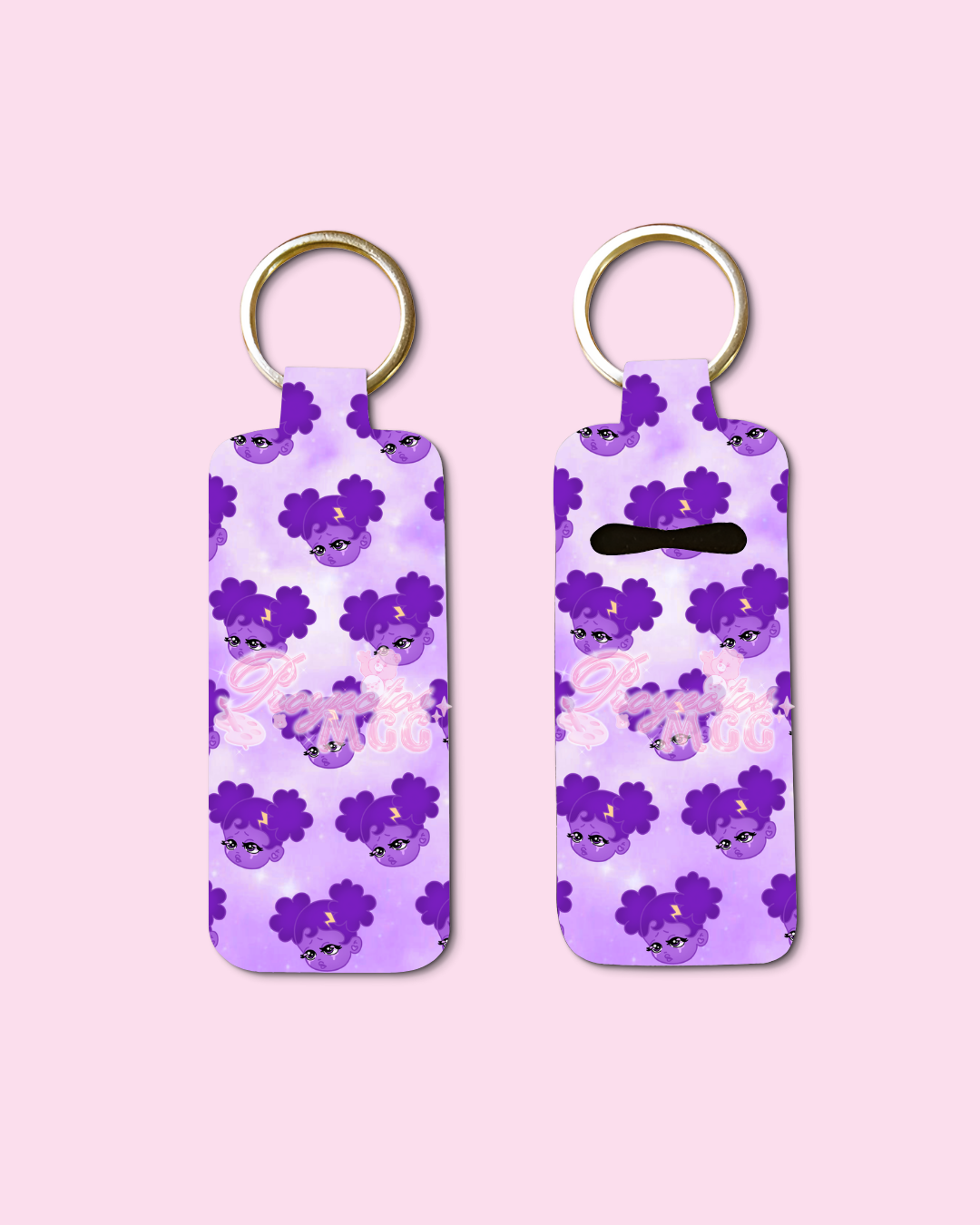 Purple SadGirl Face Chapstick Holder Keychain