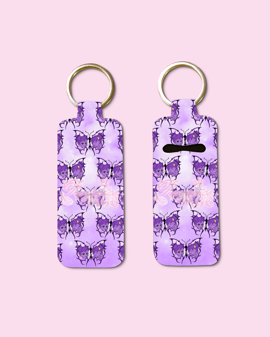 Purple SadGirl Butterfly Chapstick Holder Keychain