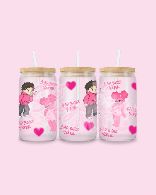 Pink SadBoy & SadGirl $B4L Glass Cup