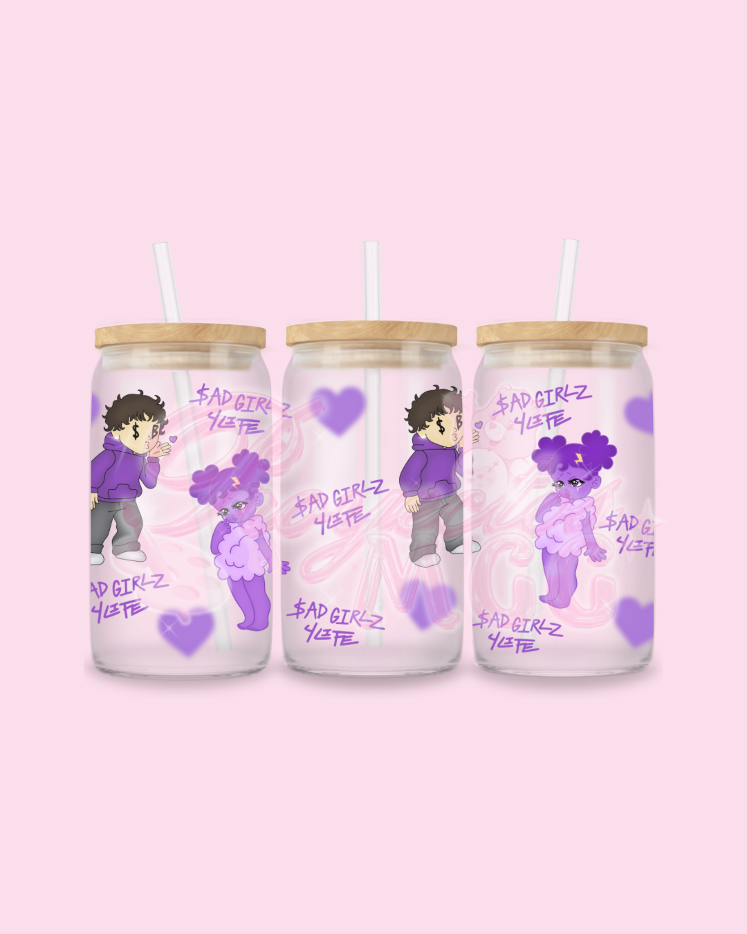 Purple SadBoy & SadGirl Glass Cup