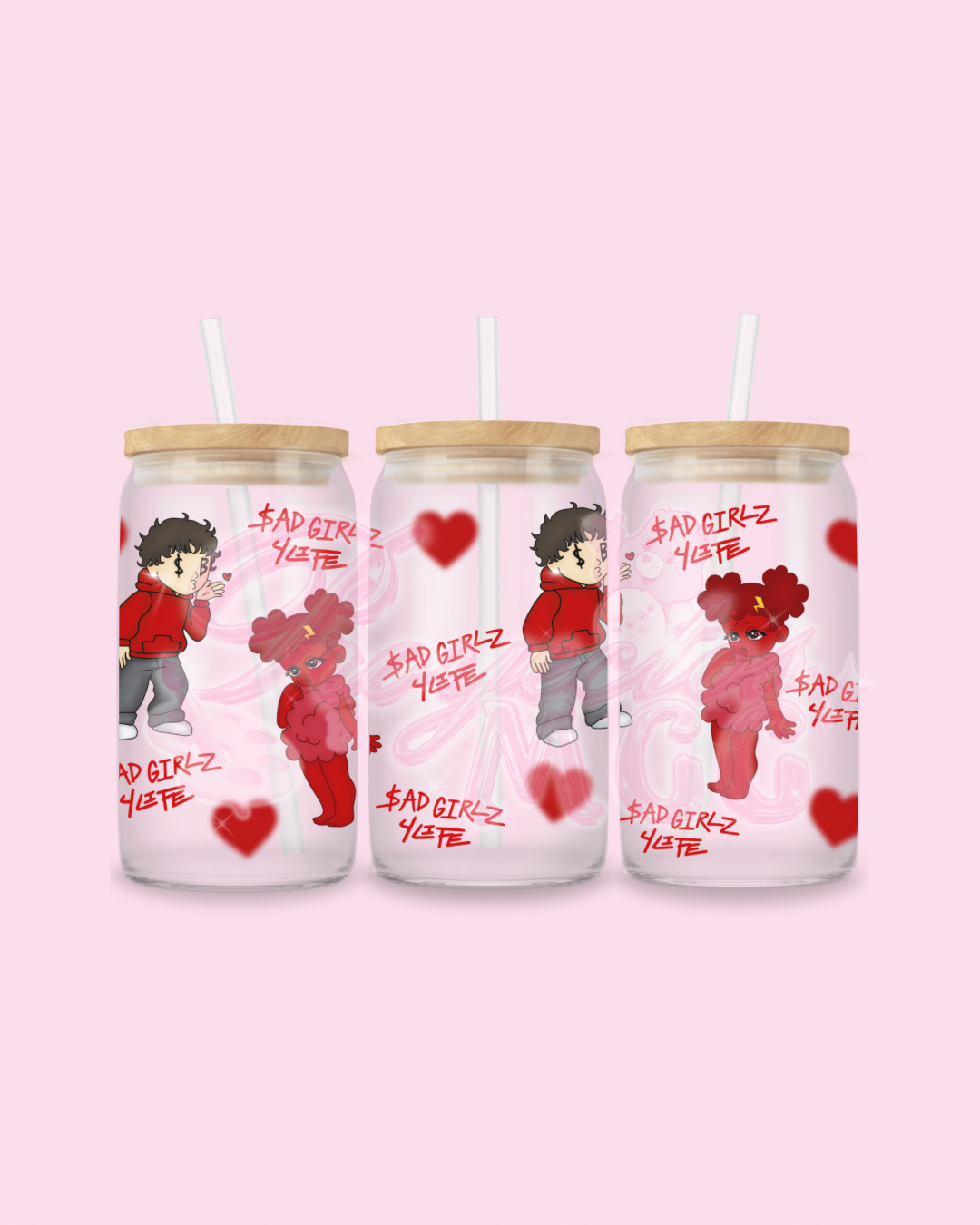 Red SadBoy & SadGirl $G4L Glass Cup
