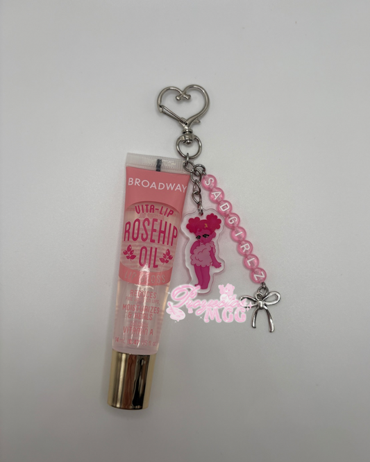 Pink SadGirl Acrylic Lip Gloss Keychain