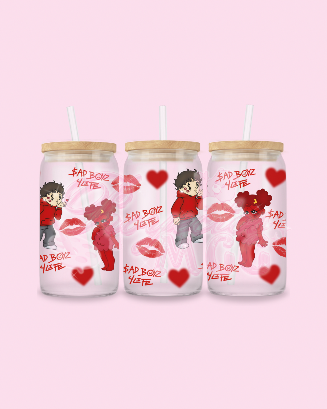 Red SadBoy & SadGirl Kiss $B4L Glass Cup