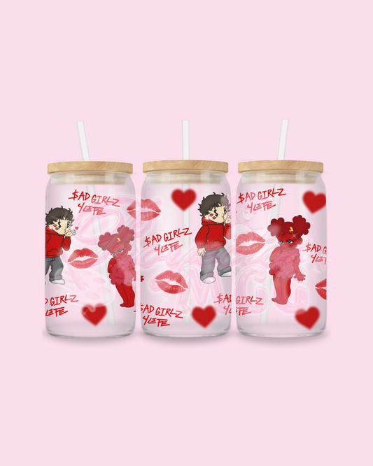 Red SadBoy & SadGirl V-Day Kiss $G4L Glass Cup