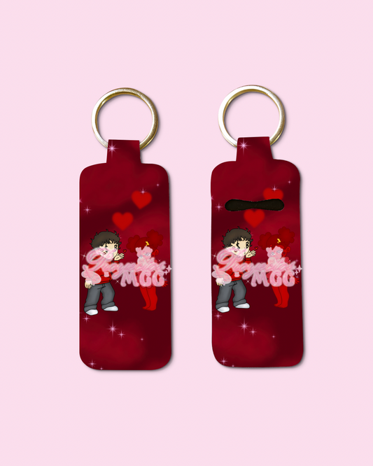Red SadBoy & SadGirl V-Day Kiss Chapstick Holder Keychain