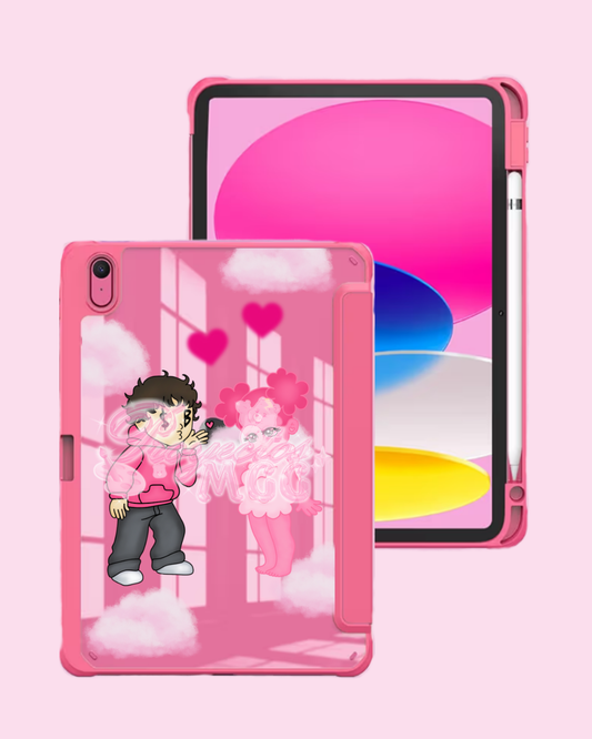Pink SadBoy & SadGirl Trifold Clear Ipad Case