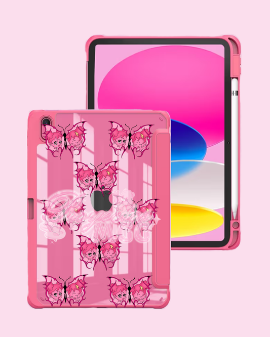Pink SadGirl Butterfly Trifold Clear Ipad Case