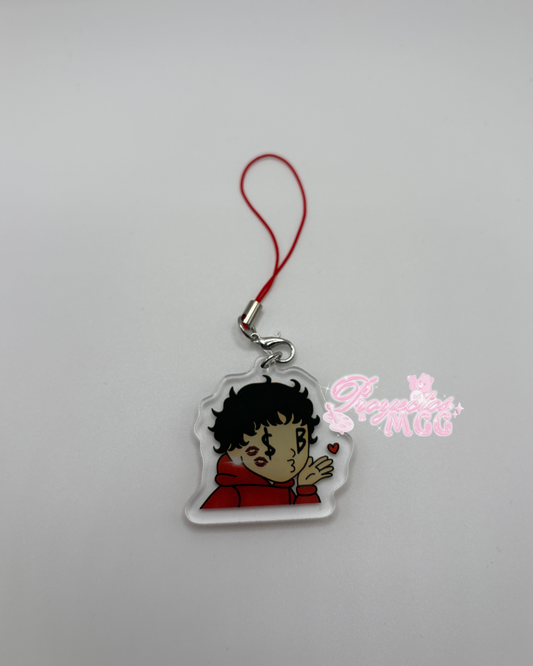 Red SadBoy Kiss Peeker Acrylic Phone Charm
